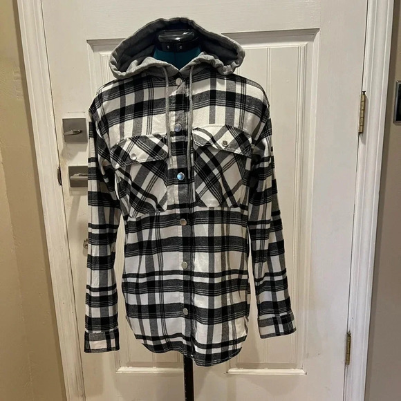 H&M Flannel Hooded Snap Shirt - Picture 2 of 10
